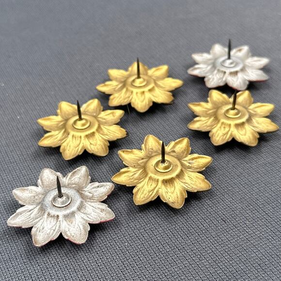 VTG Curtain Tie Backs Floral Push Pin Tack Button Flower Gold Pink Metal Lot 6 - Picture 4 of 14